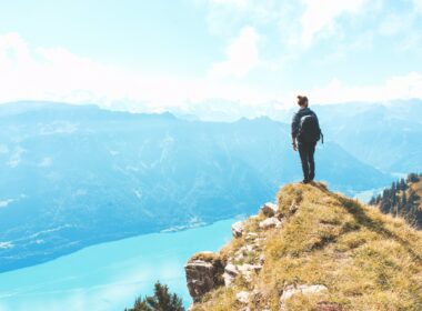 person standing on cliff